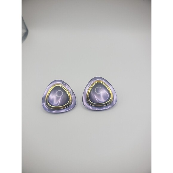Vintage Earrings Pierced Stud Post Purple Gold Tone Jewelry Costume - Picture 10 of 12